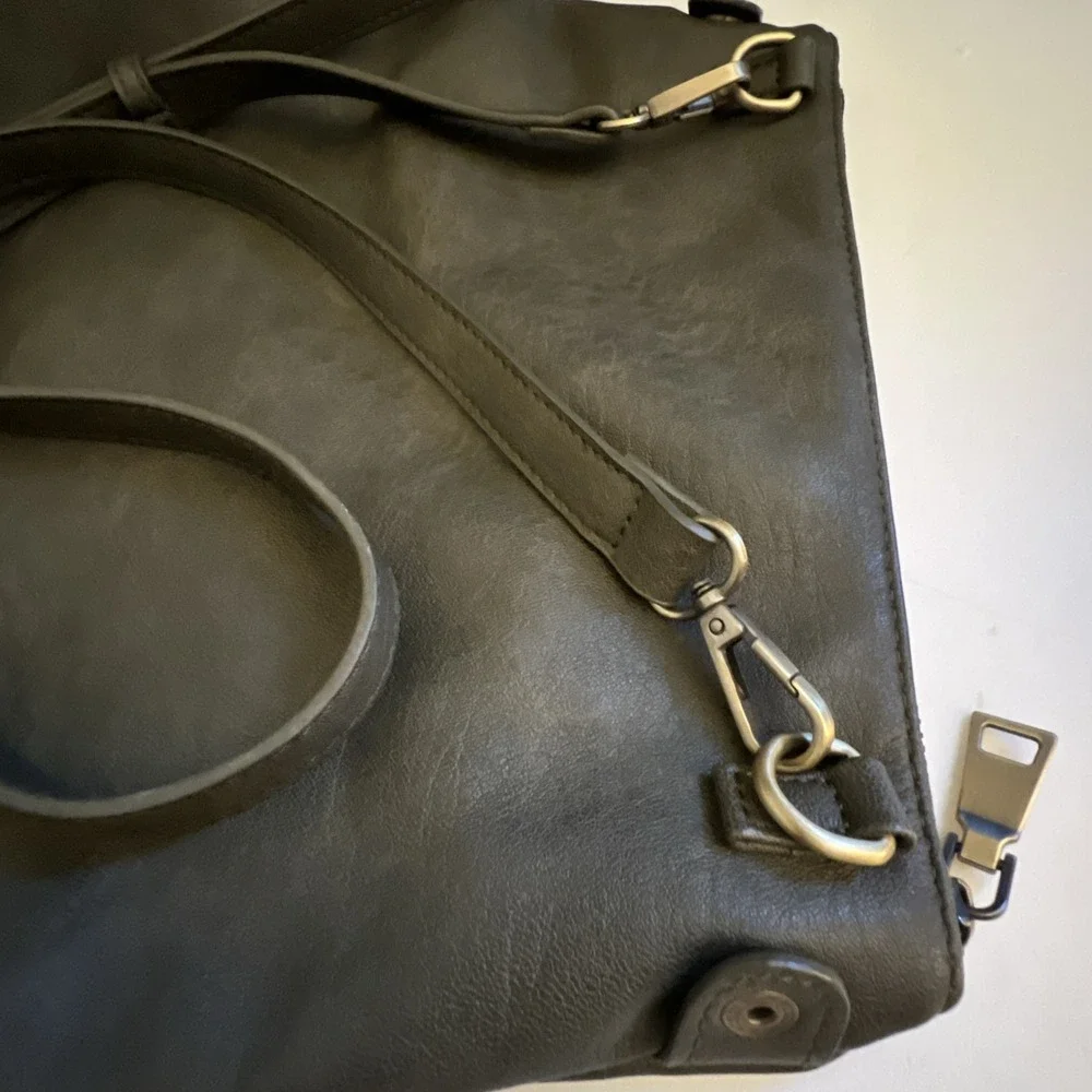 Antik Kraft Supple Faux‎ Leather Crossbody Hobo Bag Dark Charcoal Grey Zipper